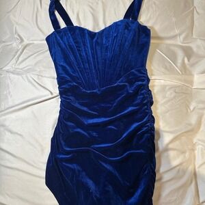 Blue velvet mini dress